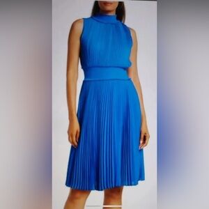 Nanette Lepore Monaco dress Blue Pleated Midi Dress pit to pit 15